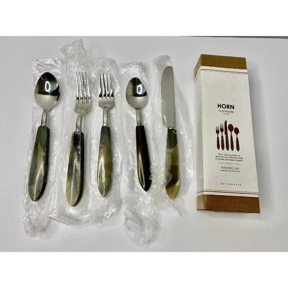 Pottery Barn Horn Flatware 2008-2009 Genuine Horn‎ 5 Piece Place Setting Read #5